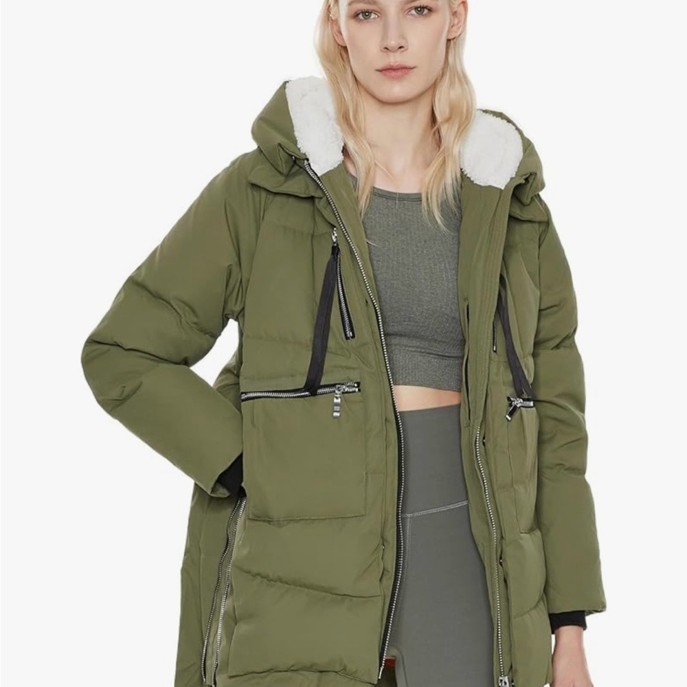 OLAY Olive Green Hooded Puffer Jacket